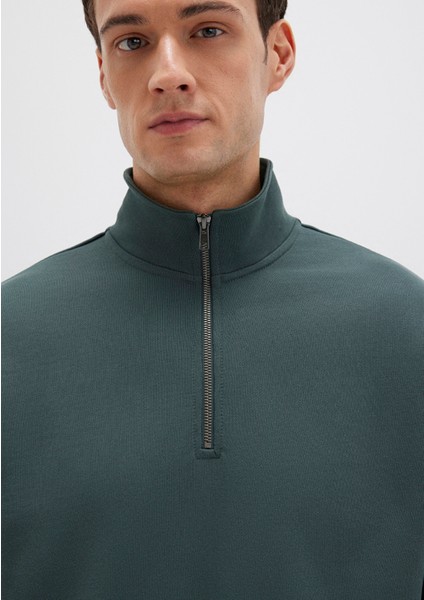 Yarı Fermuarlı Yeşil Basic Sweatshirt 0S10419-71598