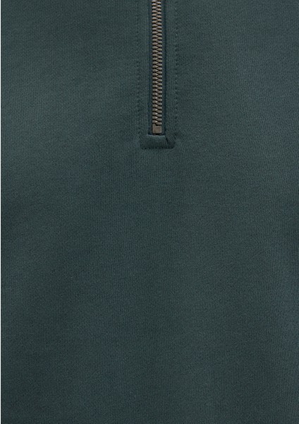 Yarı Fermuarlı Yeşil Basic Sweatshirt 0S10419-71598