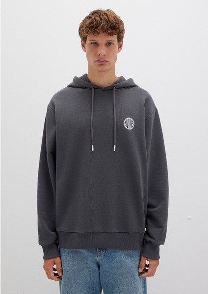 Mvjns Logo Baskılı Kapüşonlu Antrasit Sweatshirt 0611786-80106