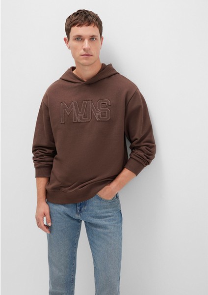 Mvjns Baskılı Kapüşonlu Kahverengi Sweatshirt 0S10346-88067