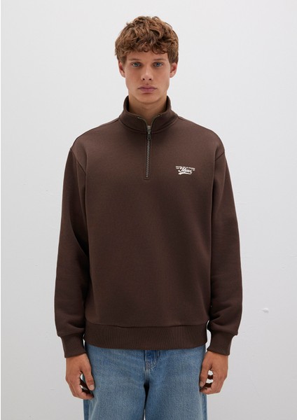 Mavi Logo Yarı Fermuarlı Kahverengi Sweatshirt 0S10465-88067