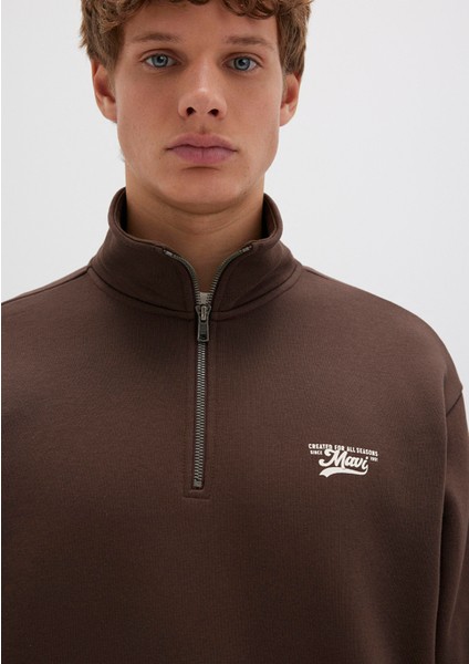 Mavi Logo Yarı Fermuarlı Kahverengi Sweatshirt 0S10465-88067