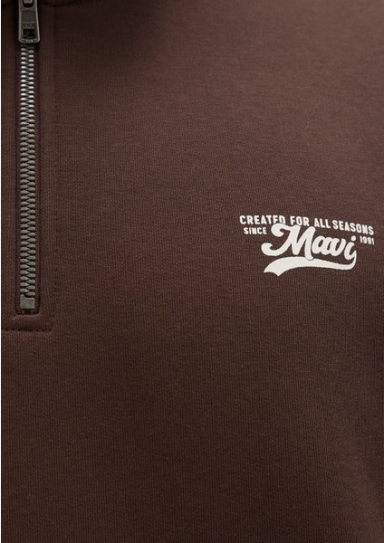 Mavi Logo Yarı Fermuarlı Kahverengi Sweatshirt 0S10465-88067