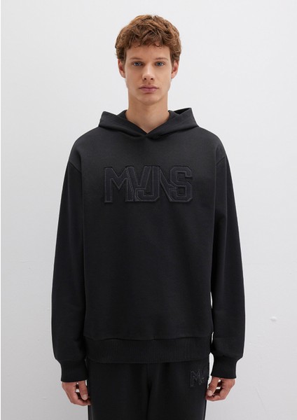 Mvjns Baskılı Kapüşonlu Siyah Sweatshirt 0S10346-900