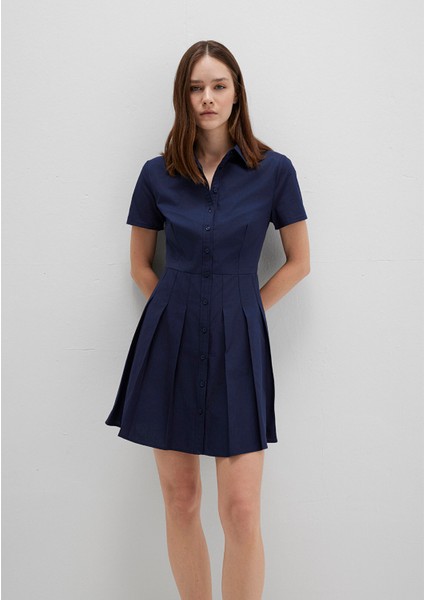 Lacivert Pileli Mini Elbise 1310762-82318