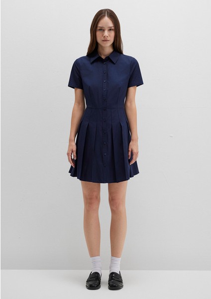 Lacivert Pileli Mini Elbise 1310762-82318