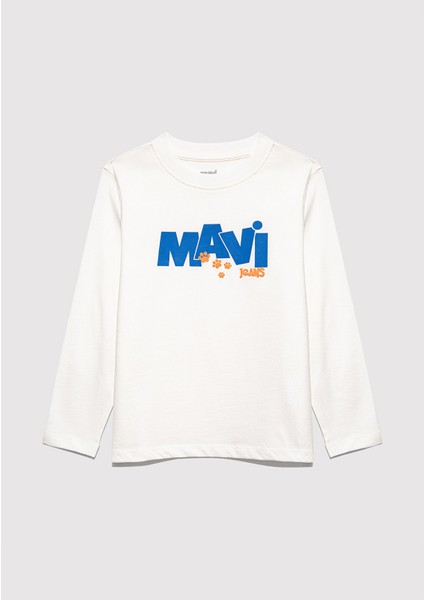 Mavi Pati Baskılı Ekru Tişört 7610362-70057