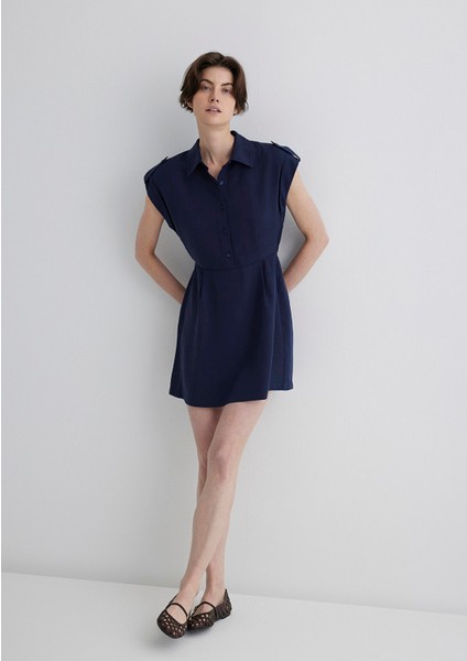 Lacivert Gömlek Elbise 1310758-70492