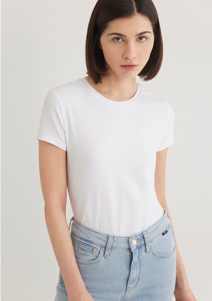 Stretch Beyaz Basic Tişört 162767-620
