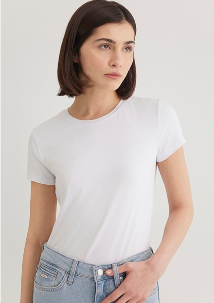 Stretch Beyaz Basic Tişört 162767-620