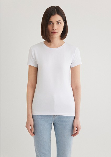 Stretch Beyaz Basic Tişört 162767-620