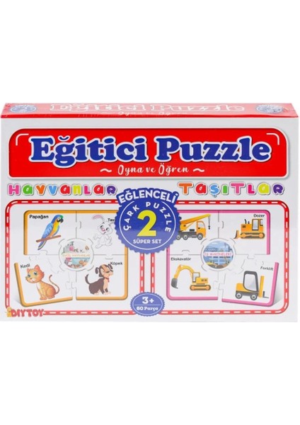 7196 Çark Puzzle Hayvanlar Taşıtlar 60 Parça -Dıytoy