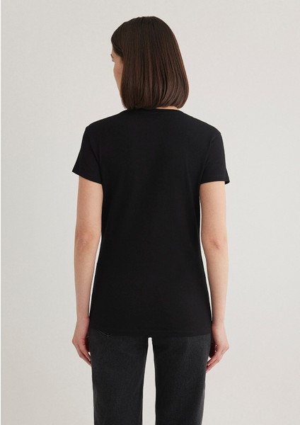 V Yaka Siyah Basic Stretch Tişört 162769-900