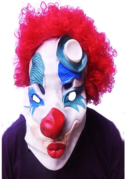 Kırmızı Renk Afro Bonus Peruklu Palyaço Lateks Et Maske - Lisinya