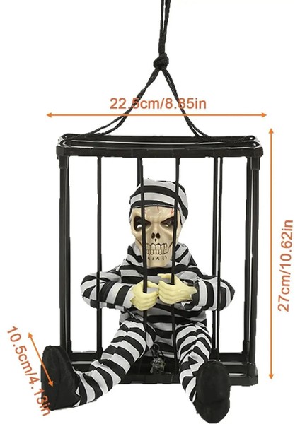 Hareketli Sesli Sensörlü Mahkum Görünümlü Kuru Kafa Iskelet Dekorasyon 22X27 cm - Lisinya indirimleri