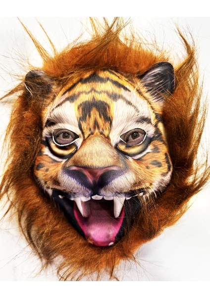 Kahverengi Saçlı Yeleli Aslan Kaplan Kurt Maskesi Mega Peluş 28 No - Lisinya