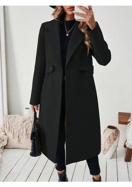 Aknbutik Kadın Uzun Kollu Yakalı Belde Şerit Düğme Detaylı Cepli Mini Kaşe Kaban modelleri