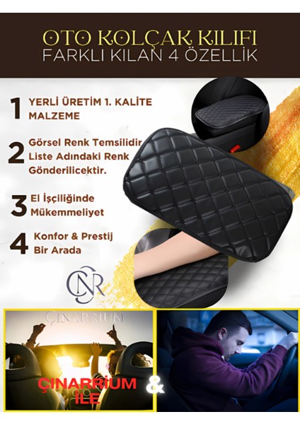 Renault Clio 3 2005-2011 Deri Oto Kolçak Kılıfı Örtüsü Capitone Süngerli Siyah Nakışlı fiyatları
