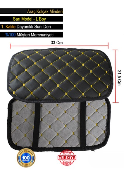 Seat Ibiza 1993-2001 Deri Oto Kolçak Kılıfı Örtüsü Capitone Süngerli Sarı Nakışlı