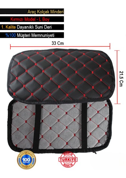 Volkswagen Passat B8 2015 ve Sonrası Deri Oto Kolçak Kılıfı Örtüsü Capitone Süngerli Kırmızı Nakışlı