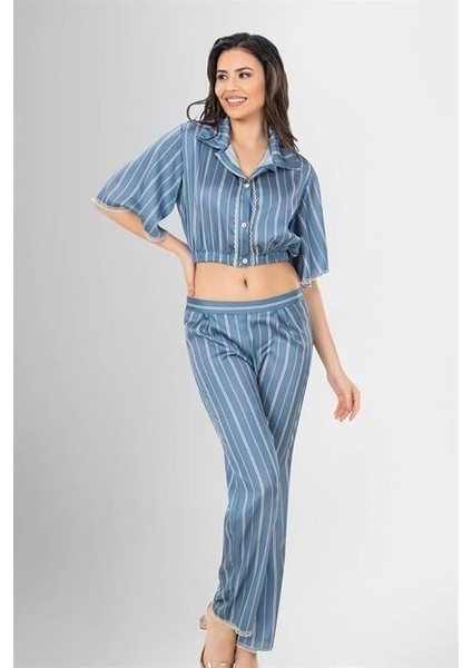 2'li Desenli Saten Pijama Takımı
