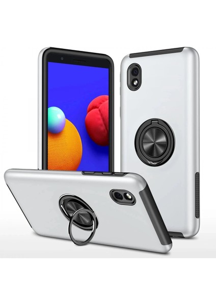 Samsung Galaxy A01 Core Kılıf Elit Yüzüklü Kapak - GÜMÜŞ-(5796)