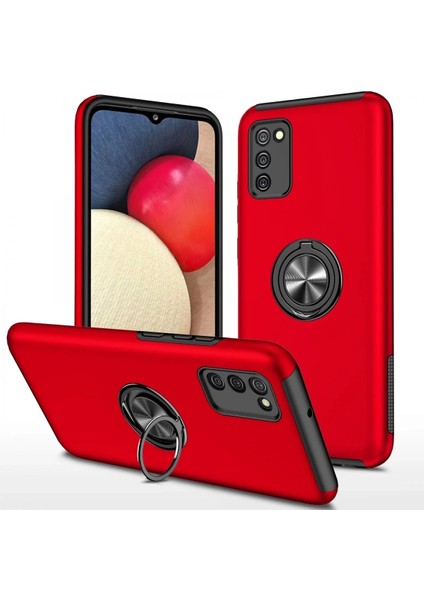 Samsung Galaxy A02S Kılıf Elit Yüzüklü Kapak - KIRMIZI-(5796)