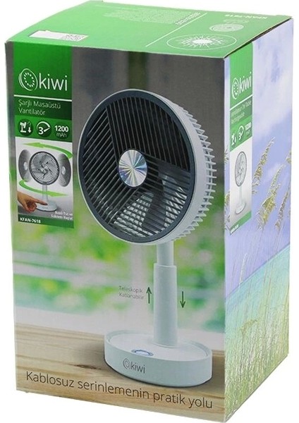 Kiwi KFAN-7618 USB Şarjlı 5 Inç - 13.4cm Masa Üstü Vantilatör 3 Kademe Hız 5 Pls.kanat Ayarlı YÜKSEKLIK:20-28CM