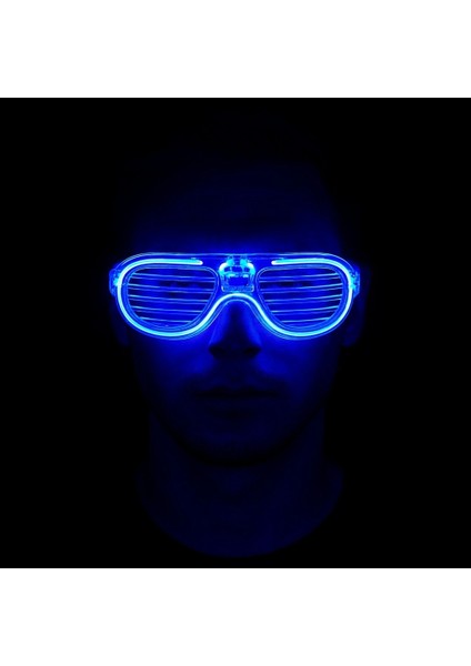 Mavi LED Işıklı Parti Gözlüğü - Neon Glow Şerit Gözlük 3 Modlu