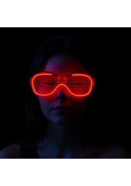 Kırmızı LED Işıklı Parti Gözlüğü - Neon Glow Şerit Gözlük 3 Modlu