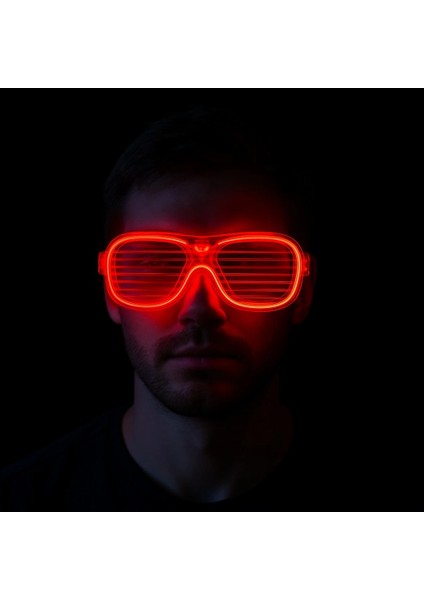 Kırmızı LED Işıklı Parti Gözlüğü - Neon Glow Şerit Gözlük 3 Modlu fiyatları