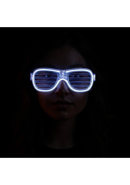 Beyaz LED Işıklı Parti Gözlüğü - Neon Glow Şerit Gözlük 3 Modlu
