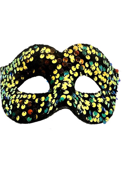 Nessiworld Altın Renk Arkadan Lastikli Pul Payet Işlemeli Balo After Parti Maskesi