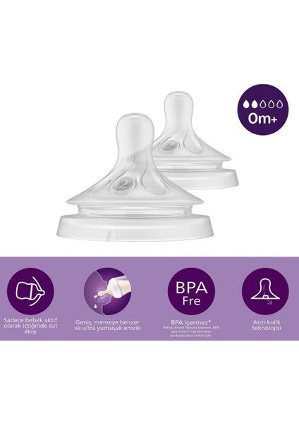 Nessiworld avent Doğal Tepkili Natural Response 2'li Biberon Emziği No:2 0+ Ay