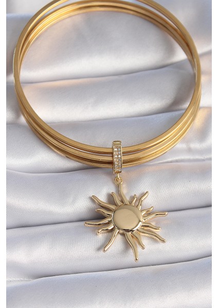 Pirinç Gold Renk Zirkon Taş Detaylı Güneş Model Ajda Charm - Lisinya fiyatları