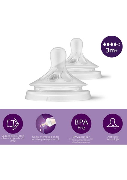 Nessiworld avent Doğal Tepkili Natural Response 2'li Biberon Emziği No:4 3+ Ay