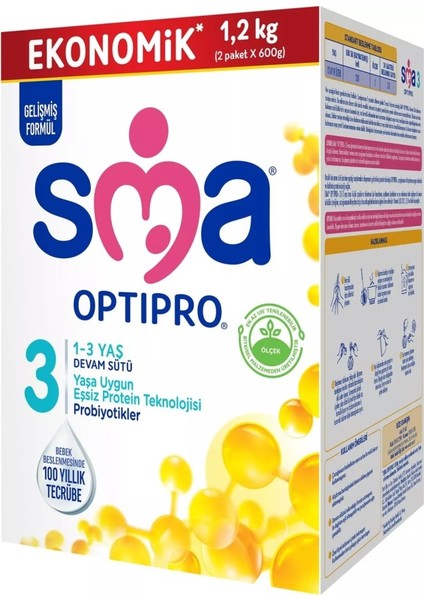 Nessiworld Sma Optipro Probiyotik 3 Bebek Devam Sütü 1-3 Yaş 1200 gr