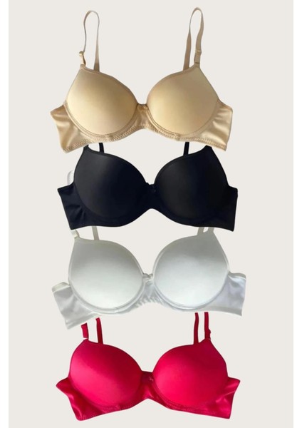 Siyah-Beyaz-Kırmızı-Ten 4'lü Dolgulu Push Up Micro Balenli Günlük Tek Destekli Sütyen fırsatları