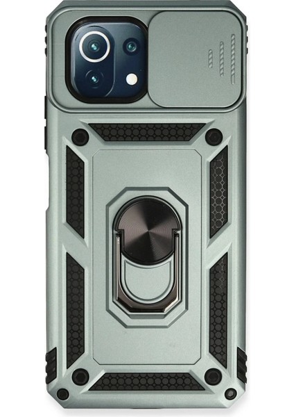 Xiaomi Mi 11 Lite Kılıf Pars Lens Yüzüklü Silikon - YEŞIL-(5796)