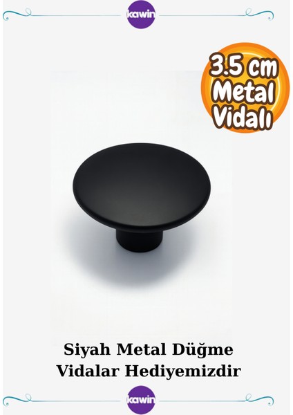 Mat Siyah Mantar Düğme Yuvarlak Kulp Dolap Çekmece Kulp Vidalı Daire Kulbu
