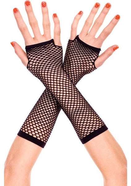 Siyah Renk Uzun File Eldiven - Örgü Eldiven Siyah Renk - Lisinya