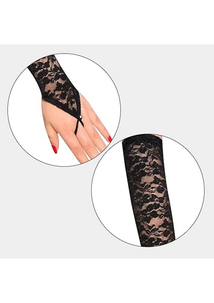 Parmak Askılı Zarif Gece Şıklığı Dantel Eldiven 40 cm - Lisinya indirimleri