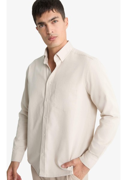 Regular Fit Polo Yaka Gabardin Uzun Kollu Gömlek F1261AX25AU