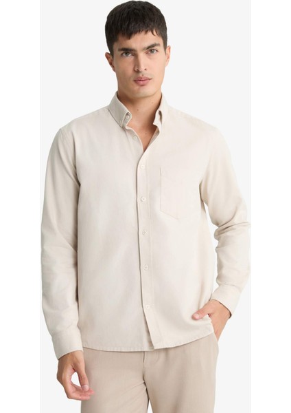 Regular Fit Polo Yaka Gabardin Uzun Kollu Gömlek F1261AX25AU modelleri