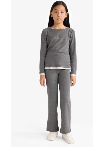 Kız Çocuk 2'li Takım Baskılı Uzun Kollu Tişört Eşofman Altı G0119A825AU