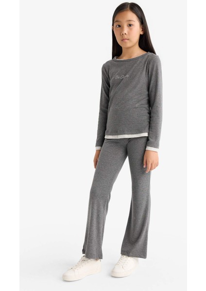 Kız Çocuk 2'li Takım Baskılı Uzun Kollu Tişört Eşofman Altı G0119A825AU fiyatları
