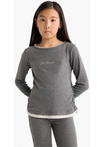 Kız Çocuk 2'li Takım Baskılı Uzun Kollu Tişört Eşofman Altı G0119A825AU fırsatları