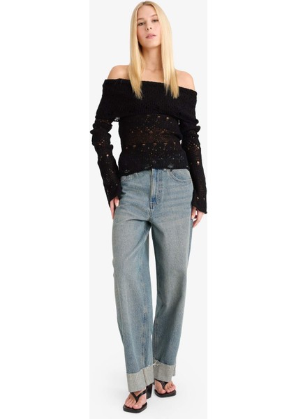 Slim Fit Dar Kesim Açık Omuz Kazak G1333AX25WN fiyatları