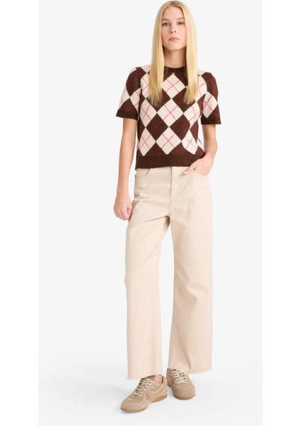 Slim Fit Dar Kesim Bisiklet Yaka Baklava Desenli Triko Kazak G2469AX25WN fiyatları