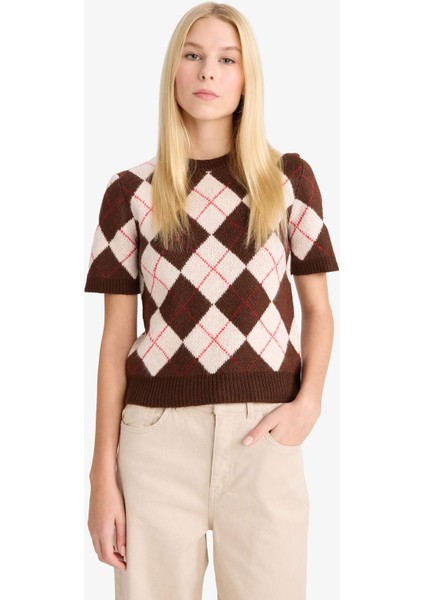 Slim Fit Dar Kesim Bisiklet Yaka Baklava Desenli Triko Kazak G2469AX25WN modelleri